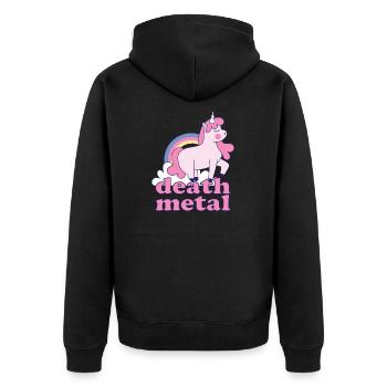 Lustig Death Metal Einhorn Regenbogen Metalhead - Unisex Premium Bio Zip Hoodie - Schwarz - Hinten - Nico (187cm)