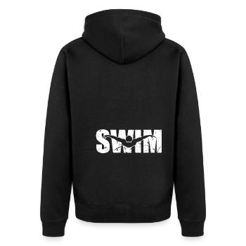 Schwimmen - Unisex Premium Bio Zip Hoodie - Schwarz - Hinten - Nico (187cm)
