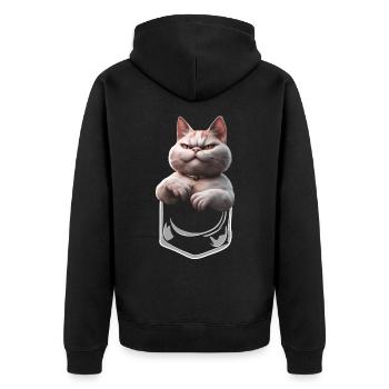 Chat à l’air diabolique dans la poche de poitrine - Veste à capuche bio Premium Unisexe - noir - Dos - Nico (187cm)