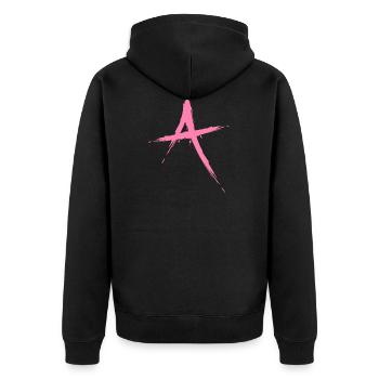 Buchstabe A Design Bürste in Rosa Pink - Unisex Premium Bio Zip Hoodie - Schwarz - Hinten - Nico (187cm)