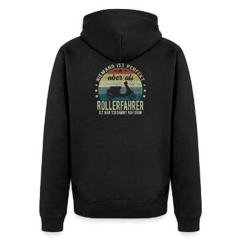 Niemand ist Perfekt aber als Rollerfahrer - Unisex Premium Bio Zip Hoodie - Schwarz - Hinten - Nico (187cm)