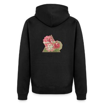 Esse gesund dann lebst Du gut - Unisex Premium Bio Zip Hoodie - Schwarz - Hinten - Nico (187cm)
