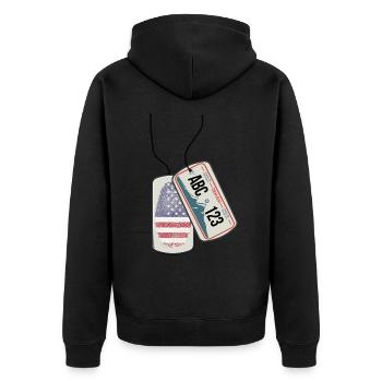 Erkennungsmarke DENVER USA - Unisex Premium Bio Zip Hoodie - Schwarz - Hinten - Nico (187cm)
