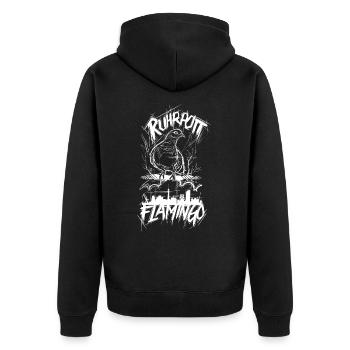 Ruhrpott Flamingo Ruhrgebiet Taube - Unisex Premium Bio Zip Hoodie - Schwarz - Hinten - Nico (187cm)