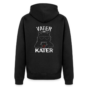 Vater mit Kater - Unisex Premium Bio Zip Hoodie - Schwarz - Hinten - Nico (187cm)