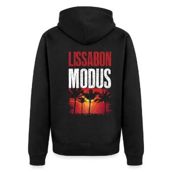 Lissabon Modus - Unisex Premium Bio Zip Hoodie - Schwarz - Hinten - Nico (187cm)