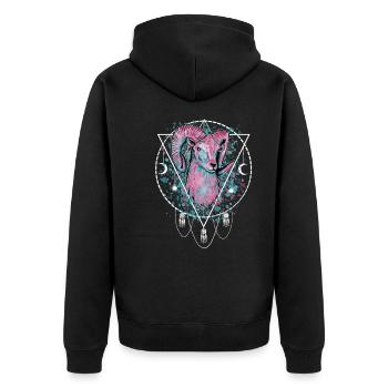 Widder Sternzeichen - Unisex Premium Bio Zip Hoodie - Schwarz - Hinten - Nico (187cm)