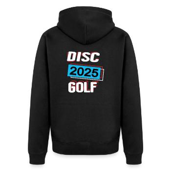 Discgolf 2025 Discgolfer Discgolfspieler Spiel - Unisex Premium Bio Zip Hoodie - Schwarz - Hinten - Nico (187cm)