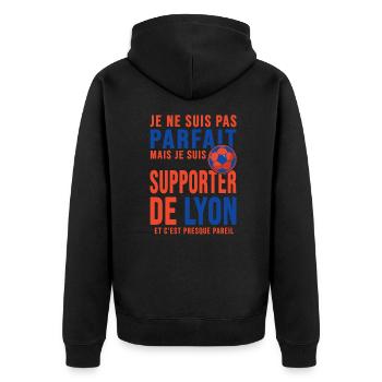 supporter football Lyon Humour foot Club Lyonnais - Veste à capuche bio Premium Unisexe - noir - Dos - Nico (187cm)