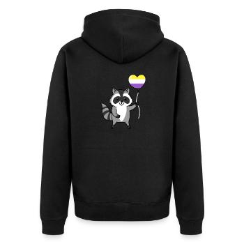 Raccoon Heart Balloon Nonbinary - Unisex Premium Organic Zip Hoodie - black - Back - Nico (187cm)