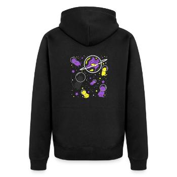 Nonbinary Pride Cat in Space - Unisex Premium Organic Zip Hoodie - black - Back - Nico (187cm)