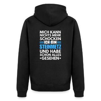 Nicht schockbarer Steinmetz - Unisex Premium Bio Zip Hoodie - Schwarz - Hinten - Nico (187cm)