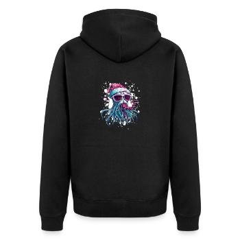 Qualle Weihnachten Lustig - Unisex Premium Bio Zip Hoodie - Schwarz - Hinten - Nico (187cm)