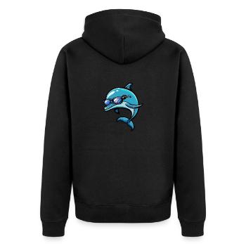 Delfin Cool Comic - Unisex Premium Bio Zip Hoodie - Schwarz - Hinten - Nico (187cm)