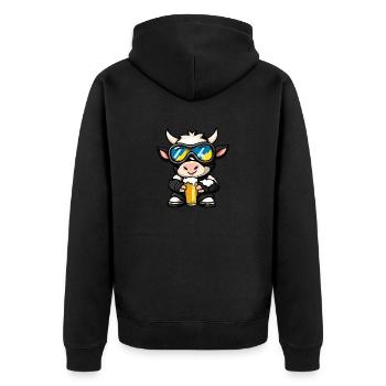 Kuh Apres Ski Bier - Unisex Premium Bio Zip Hoodie - Schwarz - Hinten - Nico (187cm)