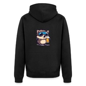 Igel Apres Ski Bier - Unisex Premium Bio Zip Hoodie - Schwarz - Hinten - Nico (187cm)