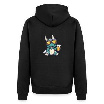 Dinosaurier triceratops Apres Ski Bier - Unisex Premium Bio Zip Hoodie - Schwarz - Hinten - Nico (187cm)