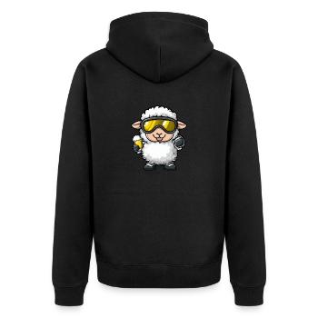 Schaf Apres Ski Bier - Unisex Premium Bio Zip Hoodie - Schwarz - Hinten - Nico (187cm)