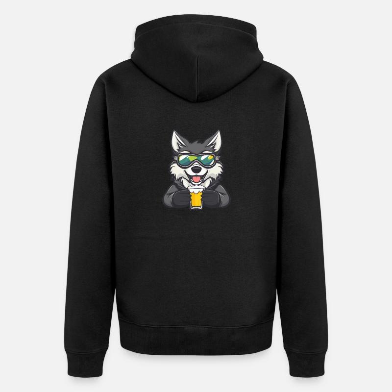 Wolf Apres Ski Bier - Unisex Premium Bio Zip Hoodie - Schwarz
