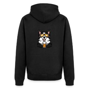 Border Collie Hund Apres Ski Bier - Unisex Premium Bio Zip Hoodie - Schwarz - Hinten - Nico (187cm)
