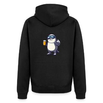 Robbe Tier Apres Ski Bier Comic - Unisex Premium Bio Zip Hoodie - Schwarz - Hinten - Nico (187cm)