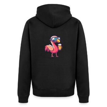Flamingo Apres Ski Bier Comic - Unisex Premium Bio Zip Hoodie - Schwarz - Hinten - Nico (187cm)