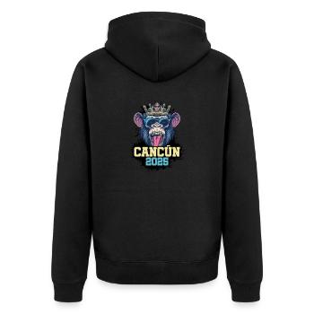 Cancun 2025 Affe - Unisex Premium Bio Zip Hoodie - Schwarz - Hinten - Nico (187cm)