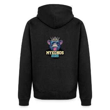 Mykonos 2025 Affe - Unisex Premium Bio Zip Hoodie - Schwarz - Hinten - Nico (187cm)