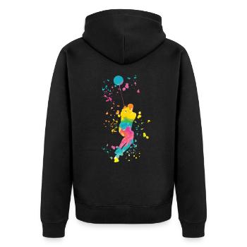 Hammerwerfer Colorsplash Hammerwerfen - Unisex Premium Bio Zip Hoodie - Schwarz - Hinten - Nico (187cm)