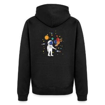Astronaut and Space - Unisex Premium Organic Zip Hoodie - black - Back - Nico (187cm)