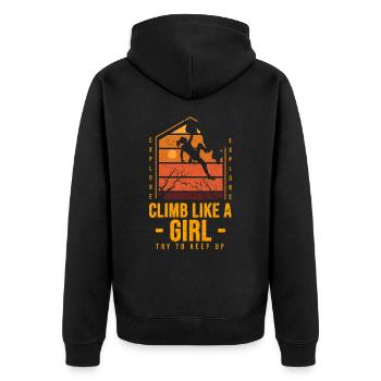 Climb Like a Girl Rock Climbing Bouldering 80's - Unisex Premium Organic Zip Hoodie - black - Back - Nico (187cm)