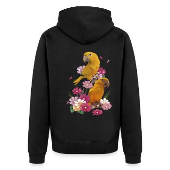 Der goldene Papagei - Unisex Premium Bio Zip Hoodie - Schwarz - Hinten - Nico (187cm)