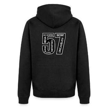 57. Geburtstag Wow Lustiges Motiv Nummer Ziffer 57 - Unisex Premium Bio Zip Hoodie - Schwarz - Hinten - Nico (187cm)
