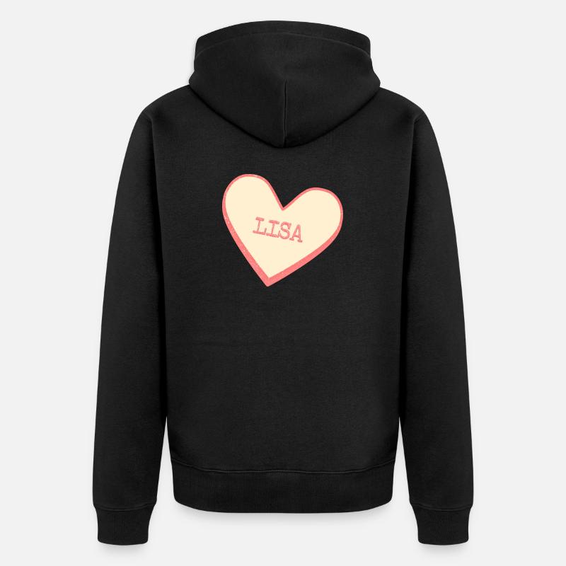 Lisa Nom Prénom Pink Sugar Heart - Veste à capuche bio Premium Unisexe - noir