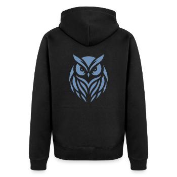 Weise Waldeule: Silhouettenkunst des Waldkauzes - Unisex Premium Bio Zip Hoodie - Schwarz - Hinten - Nico (187cm)
