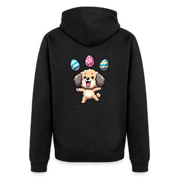Caniche de Pâques jonglant avec les œufs, chien artistique - Veste à capuche bio Premium Unisexe - noir - Dos - Nico (187cm)