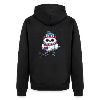 Eule Hockeyspieler Eishockey Cartoon Schneeeule - Unisex Premium Bio Zip Hoodie - Schwarz - Hinten - Nico (187cm)