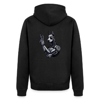 Doberman Robot Cyborg Peace Sign - Unisex Premium Organic Zip Hoodie - black - Back - Nico (187cm)