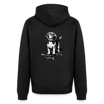 Beagle Hund Skateboard schwarz weiß Tattoo Stil - Unisex Premium Bio Zip Hoodie - Schwarz - Hinten - Nico (187cm)