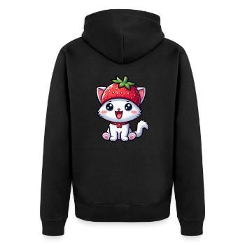 Chat fantaisiste avec fraise et chapeau aux fruits sucrés - Veste à capuche bio Premium Unisexe - noir - Dos - Nico (187cm)