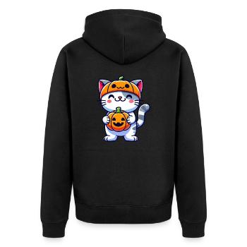 Chat d’Halloween fantaisiste avec citrouille et chapeau - Veste à capuche bio Premium Unisexe - noir - Dos - Nico (187cm)