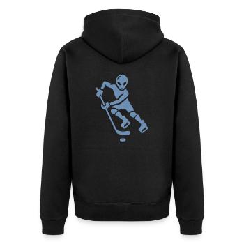 Alien Eishockeyspieler Silhouette minimalistisch - Unisex Premium Bio Zip Hoodie - Schwarz - Hinten - Nico (187cm)