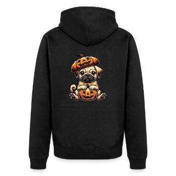Cute Halloween Pug Cartoon Pumpkin Dog Whimsical - Unisex Premium Organic Zip Hoodie - black - Back - Nico (187cm)