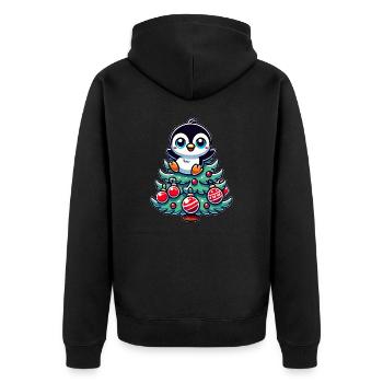 Lustiger Pinguin Tannenbaum Weihnachtsfest - Unisex Premium Bio Zip Hoodie - Schwarz - Hinten - Nico (187cm)