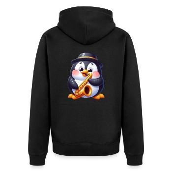 Mignon pingouin saxophone musicien dessin animé - Veste à capuche bio Premium Unisexe - noir - Dos - Nico (187cm)