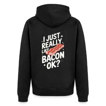 Bacon Frühstück Speck - Unisex Premium Bio Zip Hoodie - Schwarz - Hinten - Nico (187cm)