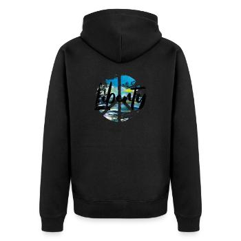 Peace woodstock Liberty - Unisex Premium Bio Zip Hoodie - Schwarz - Hinten - Nico (187cm)