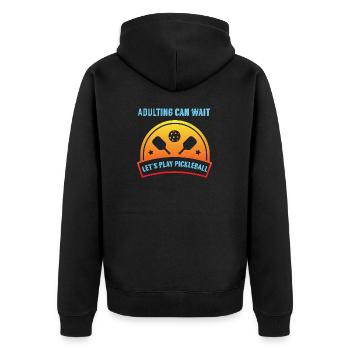 Outdoor Gartenspiel Lustiges Pickleball Design mit - Unisex Premium Bio Zip Hoodie - Schwarz - Hinten - Nico (187cm)