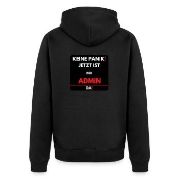 Keine Panik! Der Admin ist jetzt da - Unisex Premium Bio Zip Hoodie - Schwarz - Hinten - Nico (187cm)