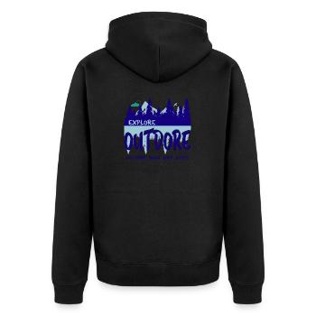 Adventure Travel Hiking Mountain - Unisex Premium Bio Zip Hoodie - Schwarz - Hinten - Nico (187cm)
